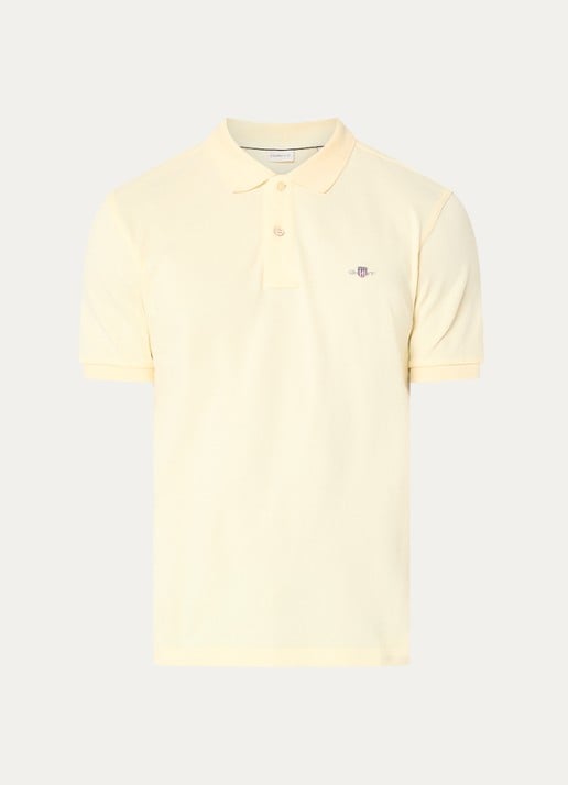 Gant Regular fit polo van piqué katoen met logo - voorkant lichtgeel