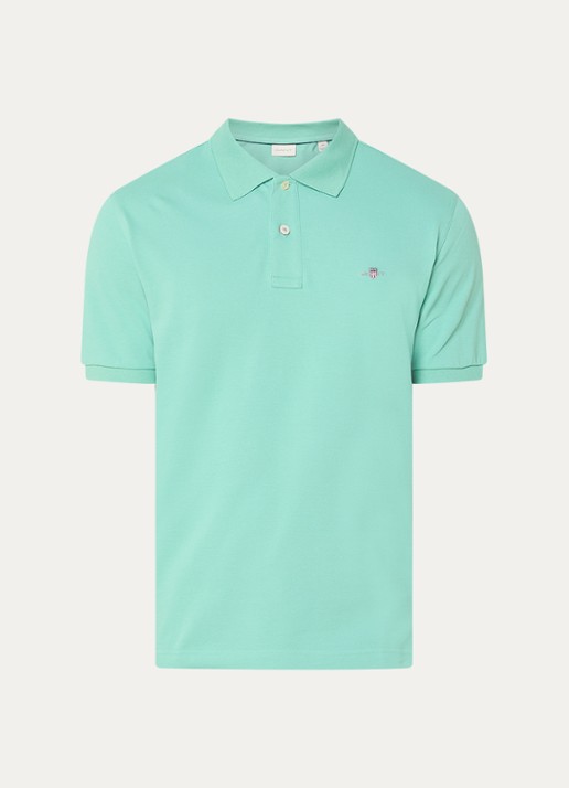 Gant Regular fit polo van piqué katoen met logo - voorkant turquoise