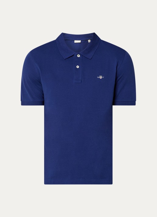 Gant Regular fit polo van piqué katoen met logo - voorkant 3 donkerblauw