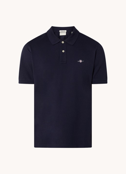 Gant Regular fit polo van piqué katoen met logo - voorkant 3 donkerblauw