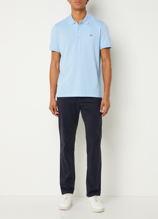 Gant Regular fit polo van piqué katoen met logo - voorkant 2 lichtblauw