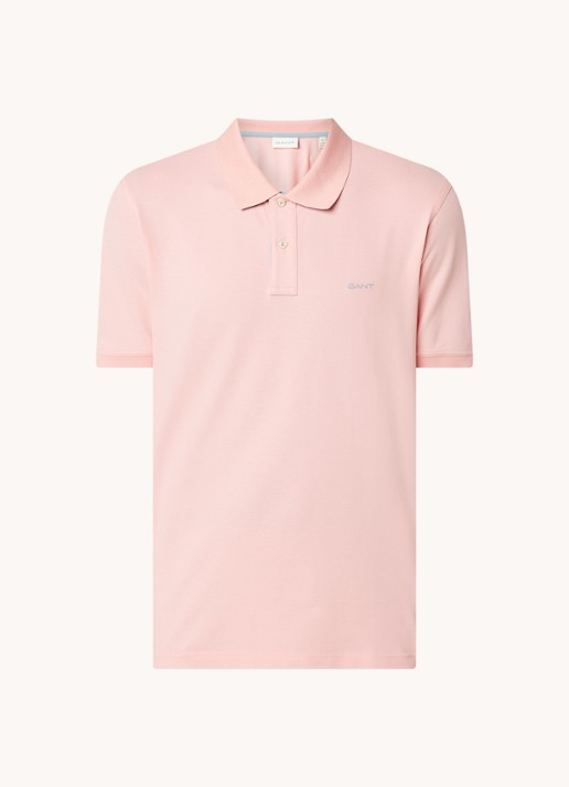 Gant Regular fit polo van piqué katoen met logoborduring - voorkant zalmroze