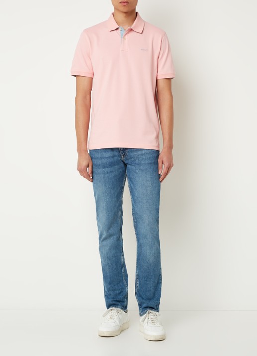Gant Regular fit polo van piqué katoen met logoborduring - voorkant 2 zalmroze