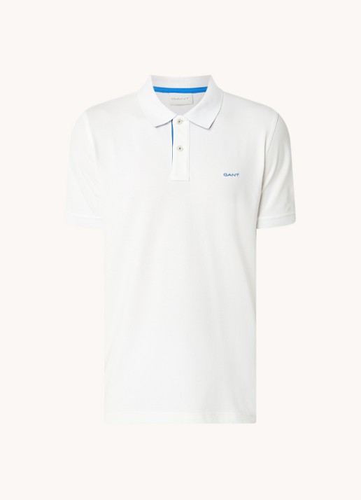 Gant Regular fit polo van piqué katoen met logoborduring - voorkant 3 gebroken wit