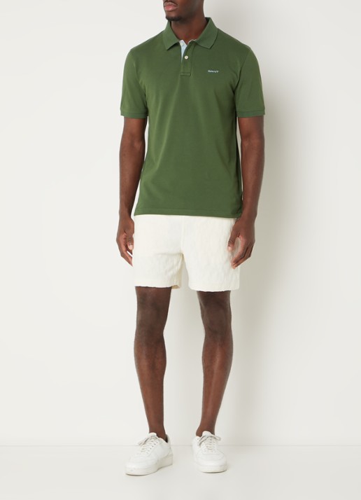 Gant Regular fit polo van piqué katoen met logoborduring - voorkant 3 legergroen