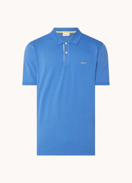 Gant Regular fit polo van piqué katoen met logoborduring - voorkant blauw