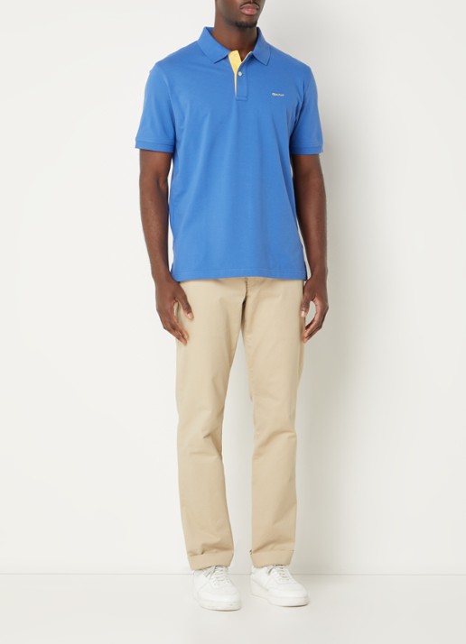 Gant Regular fit polo van piqué katoen met logoborduring - voorkant 2 blauw