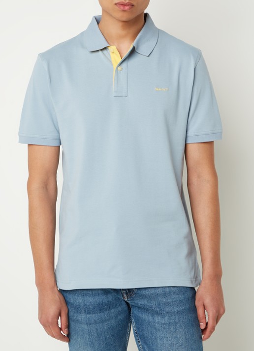 Gant Regular fit polo van piqué katoen met logoborduring - detail 4 blauwgrijs