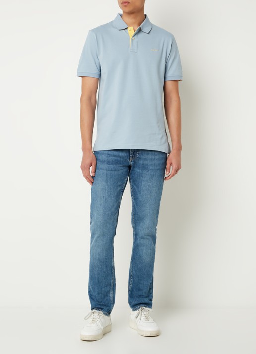 Gant Regular fit polo van piqué katoen met logoborduring - voorkant 3 blauwgrijs