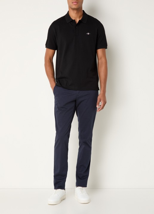 Gant Regular fit polo van piqué katoen met logoborduring - voorkant 3 zwart