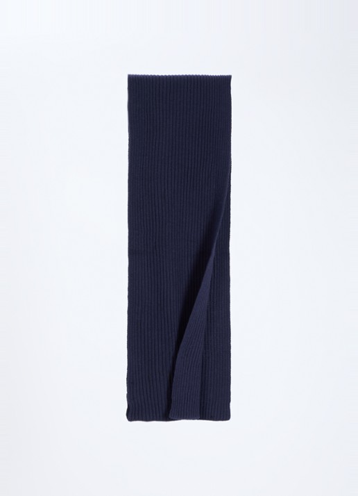 Gant Ribgebreide sjaal in katoenblend met logo 200 x 30 cm  - detail donkerblauw