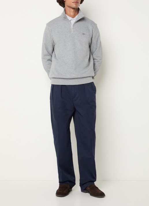 Gant Shield sweater met halve rits en logo - voorkant 4 middengrijs