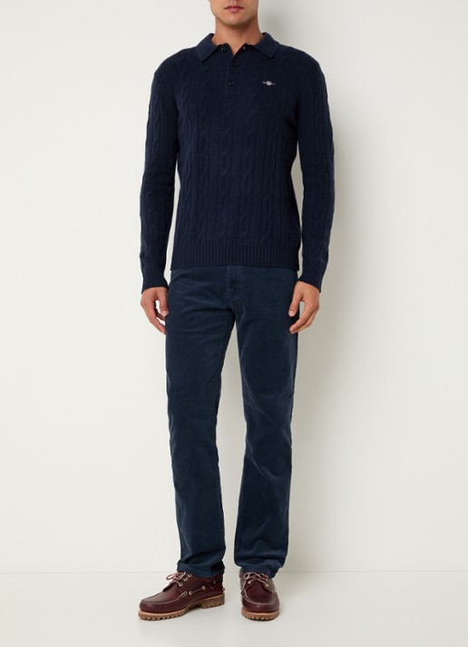 Gant Straight fit chino van corduroy  - voorkant 5 donkerblauw