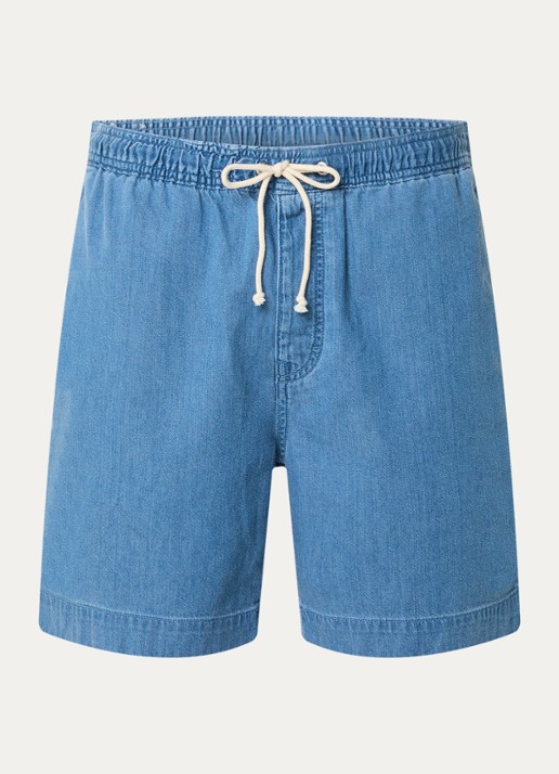 Gant Straight fit korte broek van chambray - voorkant 2 indigo
