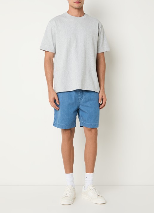 Gant Straight fit korte broek van chambray - voorkant 3 indigo