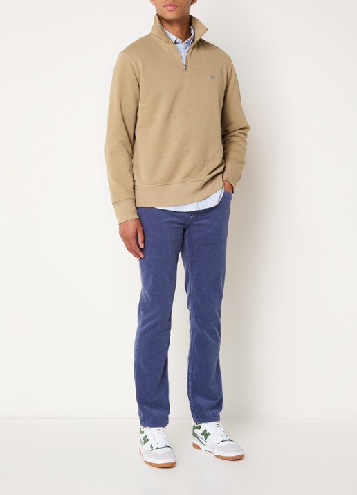 Gant Sweater met halve rits en logoborduring - voorkant 3 camel