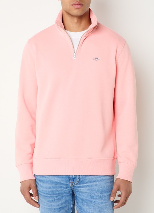 Gant Sweater met logo en halve rits