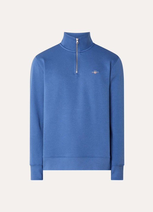 Gant Sweater met logo en halve rits - voorkant 2 indigo