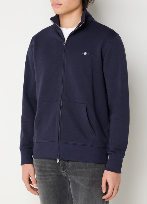 Gant Sweatvest met logo - detail donkerblauw