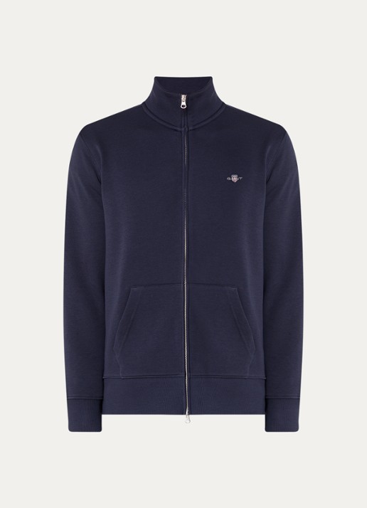 Gant Sweatvest met logo - voorkant 3 donkerblauw