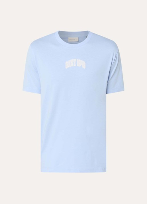 Gant T-shirt met flock logoprint - voorkant 3 lichtblauw