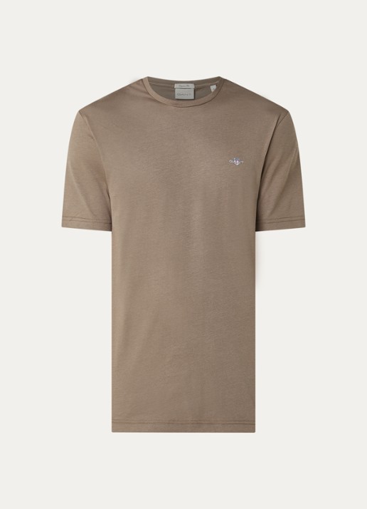 Gant T-shirt met logo - voorkant 2 lichtbruin