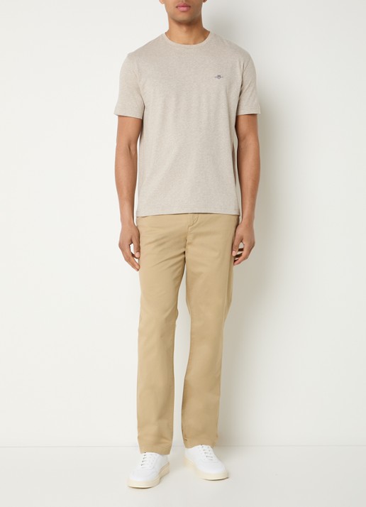 Gant T-shirt met logoborduring - voorkant 3 naturel