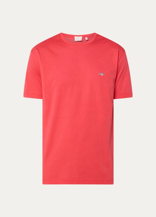 Gant T-shirt met logoborduring - voorkant rood