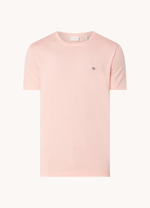 Gant T-shirt met logoborduring - voorkant zalmroze