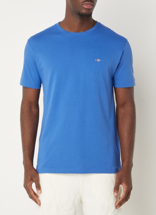 Gant T-shirt met logoborduring - detail 4 kobaltblauw