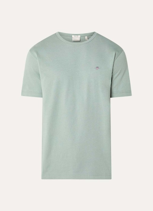 Gant T-shirt met logoborduring - voorkant 3 lichtgrijs