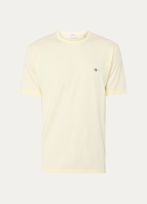 Gant T-shirt met logoborduring - voorkant vanillegeel