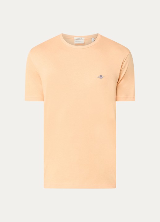 Gant T-shirt met logoborduring - voorkant 2 lichtoranje