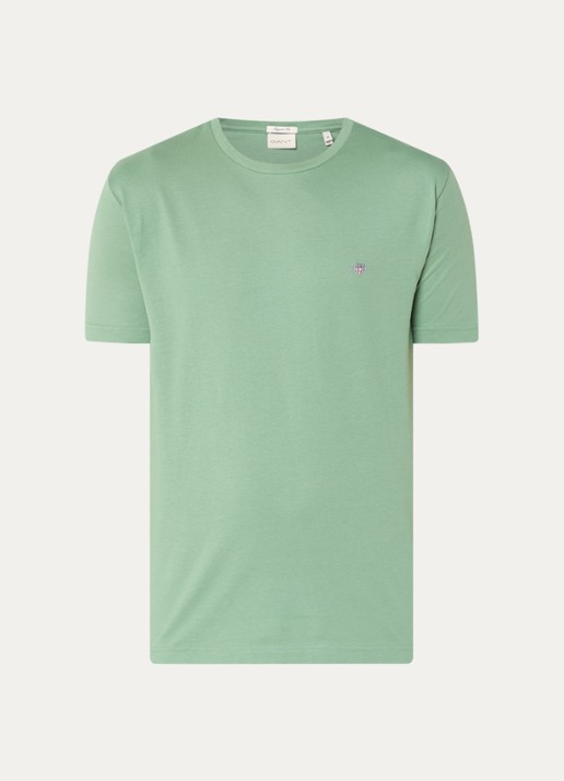 Gant T-shirt met logoborduring - voorkant 2 lichtgroen
