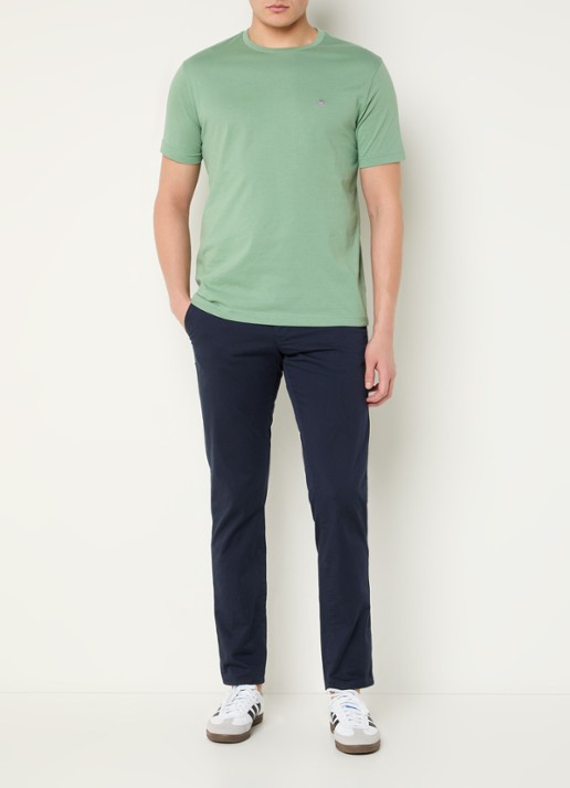 Gant T-shirt met logoborduring - voorkant 3 lichtgroen