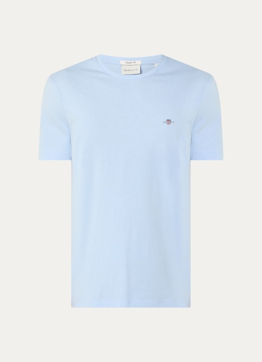 Gant T-shirt met logoborduring - voorkant 5 lichtblauw
