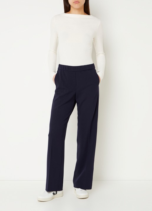 Gardeur Franca mid waist wide fit pantalon met persplooi - voorkant 4 donkerblauw
