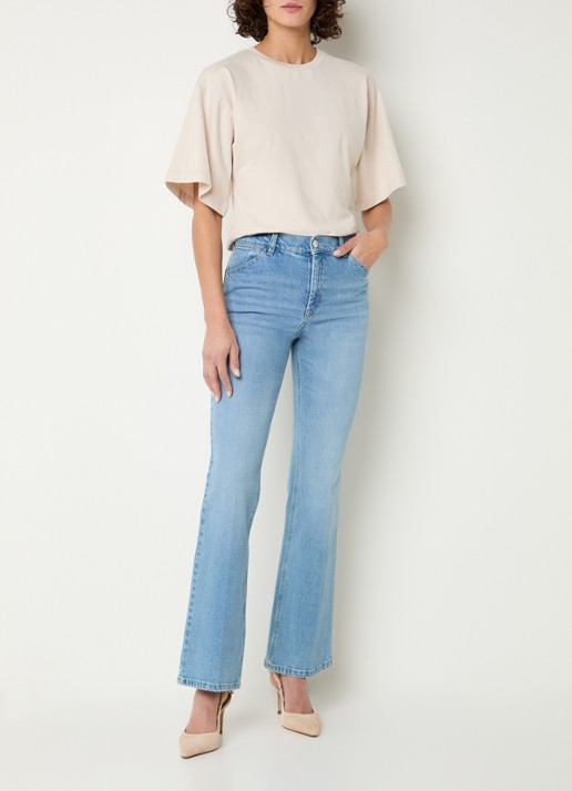 Gardeur High waist flared jeans met lichte wassing - voorkant 4 indigo