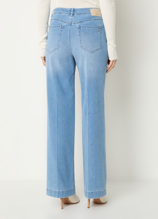 Gardeur High waist wide leg jeans  met lichte wassing - achterkant 5 indigo