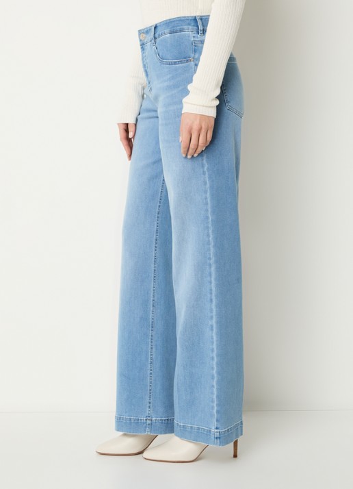 Gardeur High waist wide leg jeans  met lichte wassing - detail 4 indigo