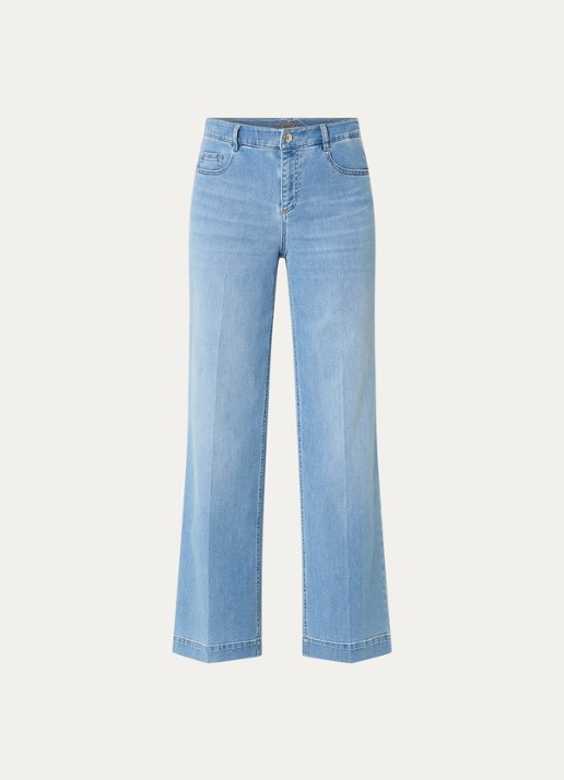 Gardeur High waist wide leg jeans  met lichte wassing - voorkant indigo