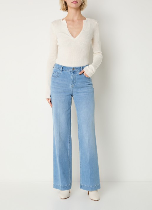 Gardeur High waist wide leg jeans  met lichte wassing - voorkant 2 indigo