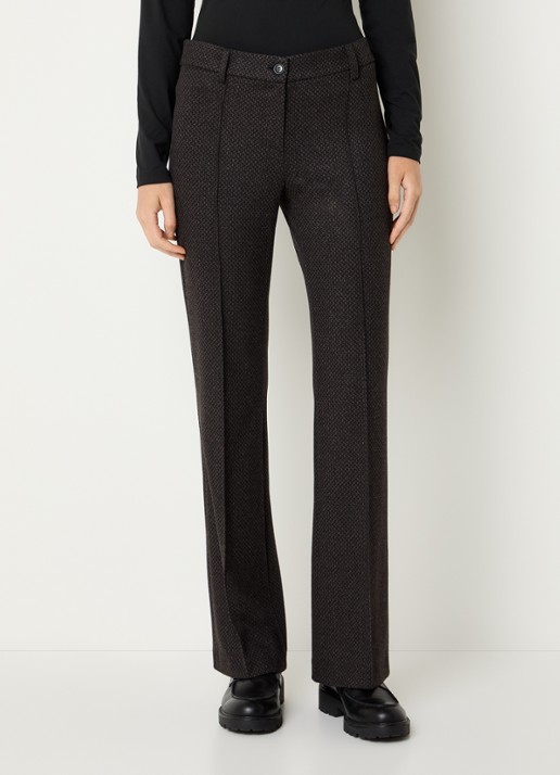Gardeur Mid waist flared broek met ingebreid print - detail donkerbruin