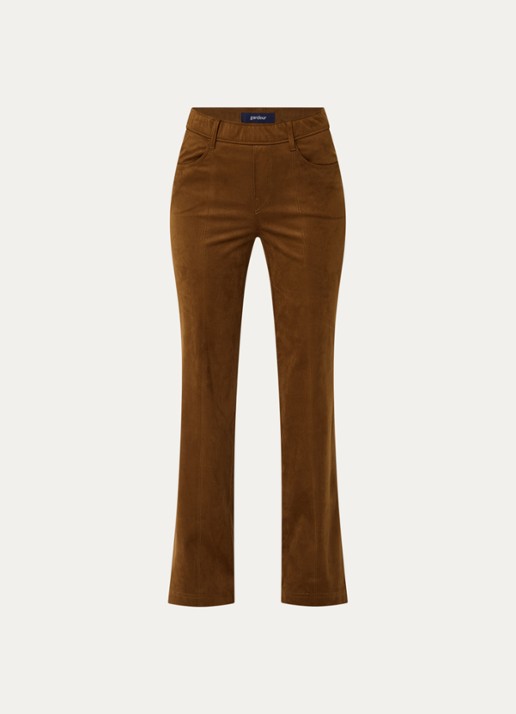 Gardeur Mid waist flared broek van suède - voorkant 2 cognac