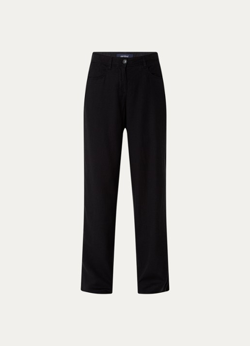 Gardeur Mid waist straight fit chino in linnenblend met steekzakken - voorkant zwart
