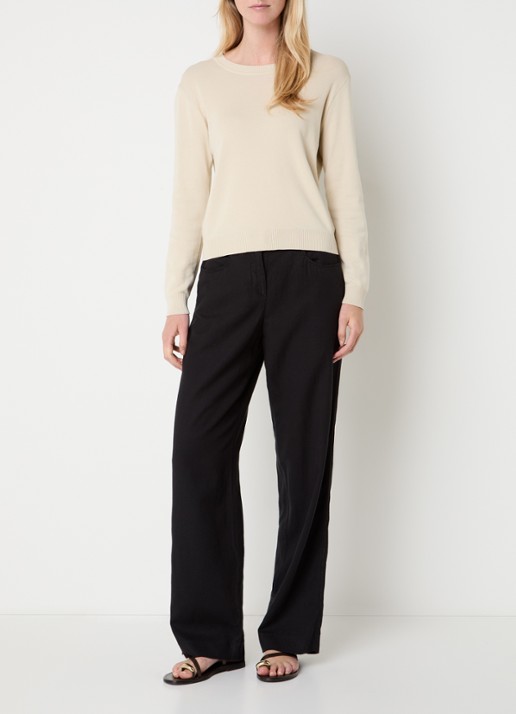 Gardeur Mid waist straight fit chino in linnenblend met steekzakken - voorkant 2 zwart