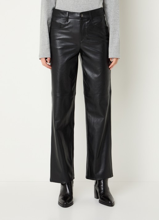 Gardeur Mid waist straight leg broek van imitatieleer - detail zwart