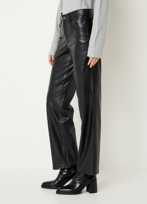 Gardeur Mid waist straight leg broek van imitatieleer - detail 2 zwart