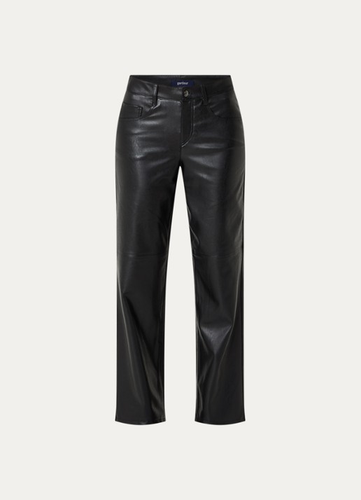 Gardeur Mid waist straight leg broek van imitatieleer - voorkant 4 zwart