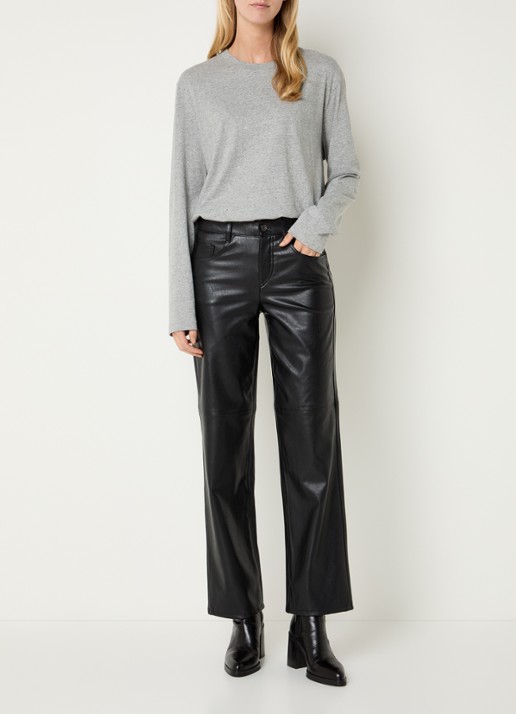 Gardeur Mid waist straight leg broek van imitatieleer - voorkant 5 zwart